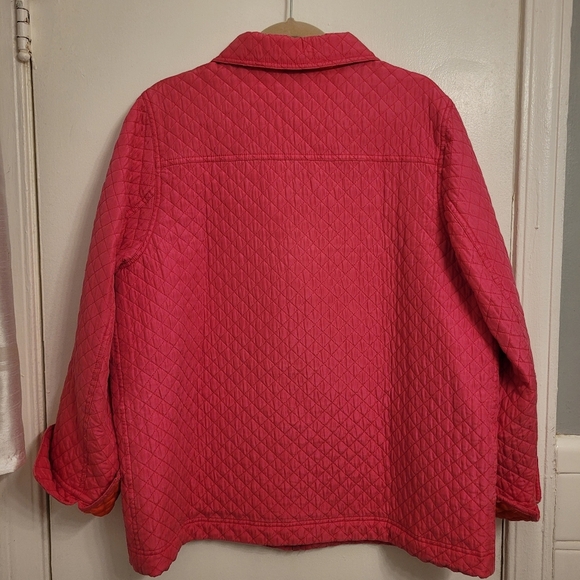 Quacker Factory XL SILK Vibrant Pink Orange lined Quilted Jacket bling zipper - Picture 8 of 11